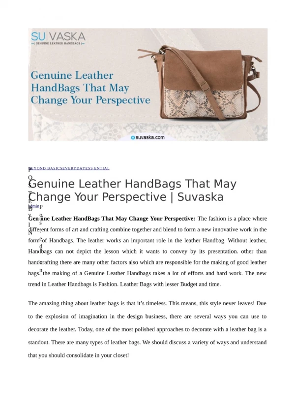 Genuine Leather Handbags- Suvaska- Online Handbags Shopping