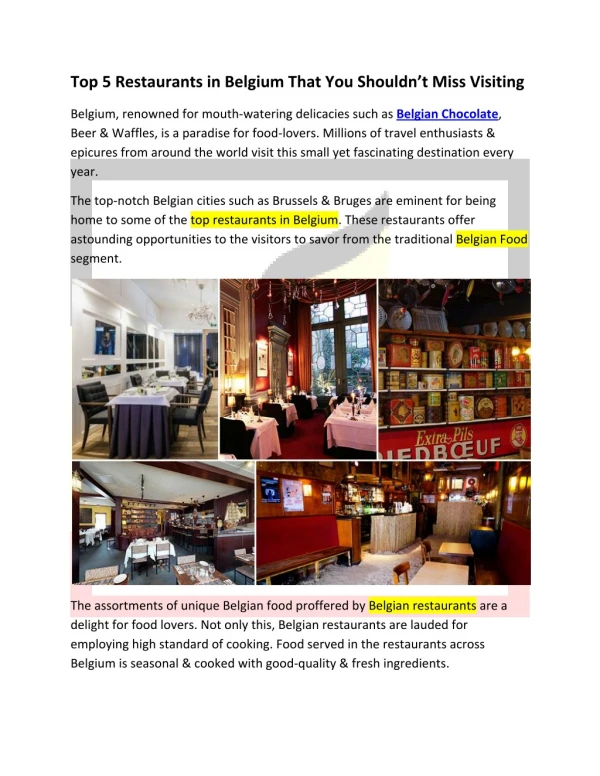 Top 5 Restaurants in Belgium That You Shouldn’t Miss Visiting