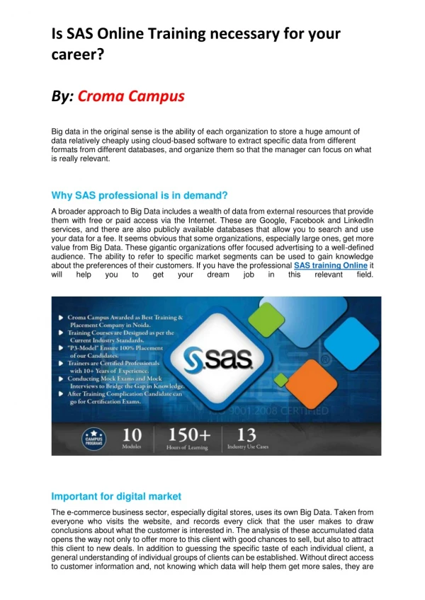 Is SAS Online Training necessary for your career?