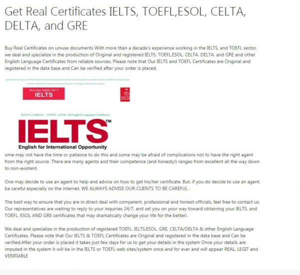 Get Real Certificates IELTS, TOEFL,ESOL, CELTA, DELTA, and GRE