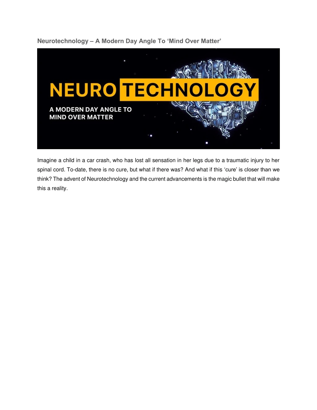 neurotechnology a modern day angle to mind over