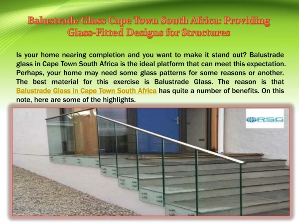 Balustrade Glass Cape Town South Africa Providing Glass-Fitted Designs for Structures