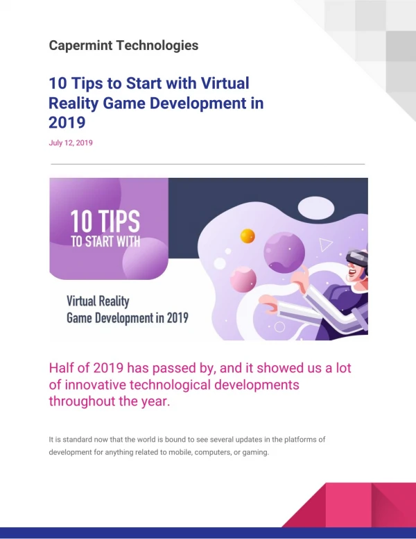 Top 10 Tips for Make Virtual Game Reality Development in 2019