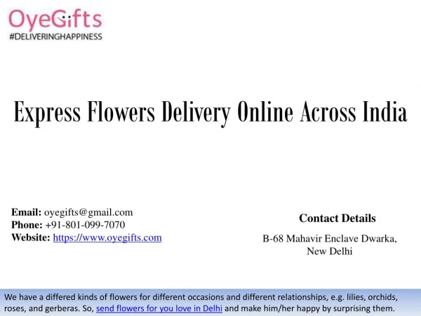 Express Flowers Delivery Online across India - OyeGifts