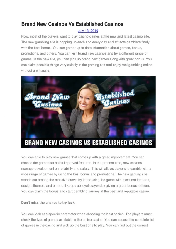 Brand New Casinos Vs Established Casinos