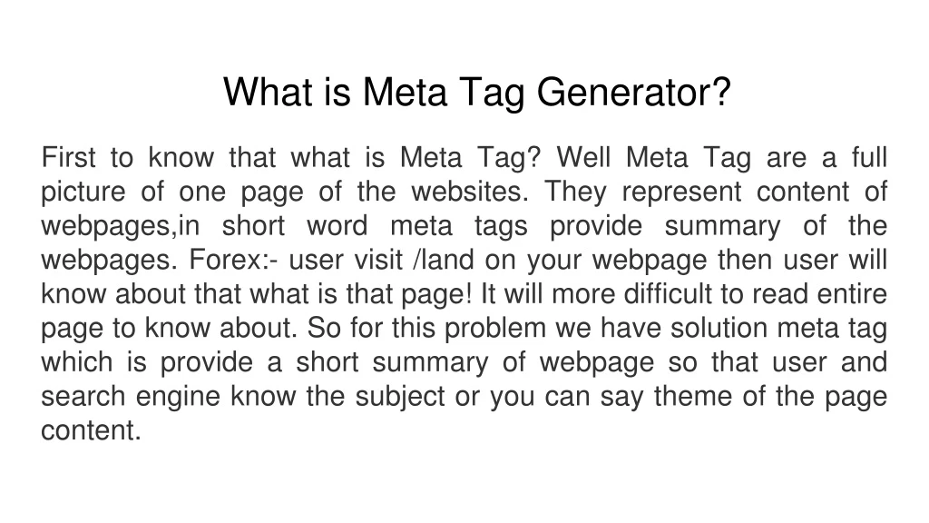 what is meta tag generator