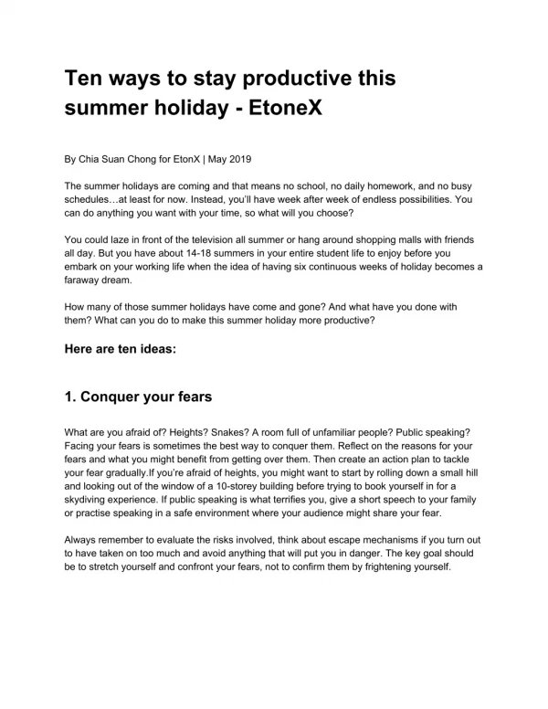 Ten ways to stay productive this summer holiday - EtoneX