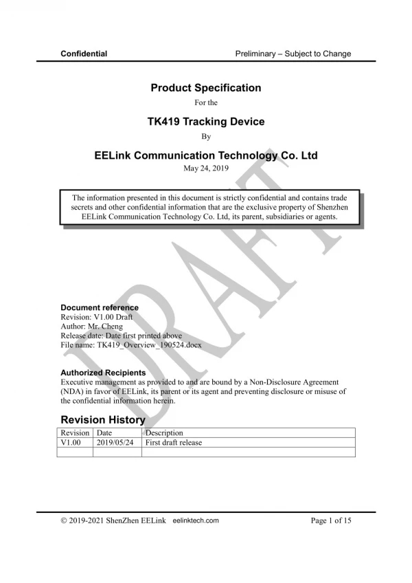 User Manual of TK419 Tracking Device