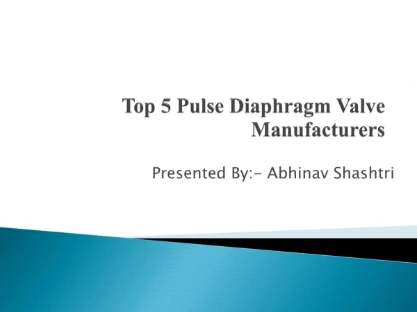 Top 5 Pulse Diaphragm Valve Manufacturers