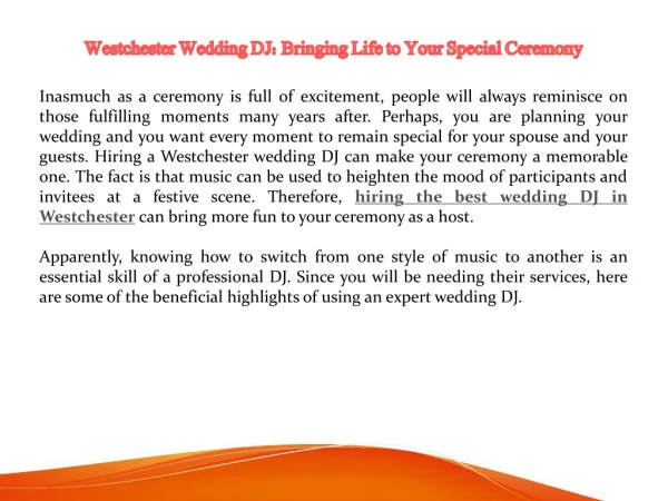 Westchester Wedding DJ: Bringing Life to Your Special Ceremony