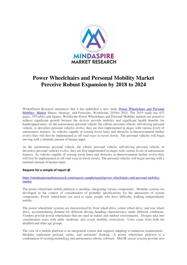 Power Wheelchairs and Personal Mobility Market Perceive Robust Expansion by 2018 to 2024