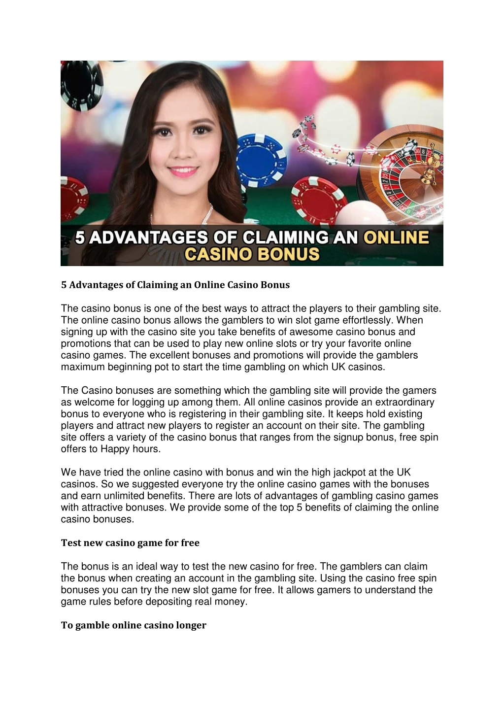 5 advantages of claiming an online casino bonus