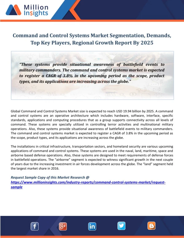Command and Control Systems Market Segmentation, Demands, Top Key Players, Regional Growth Report By 2025
