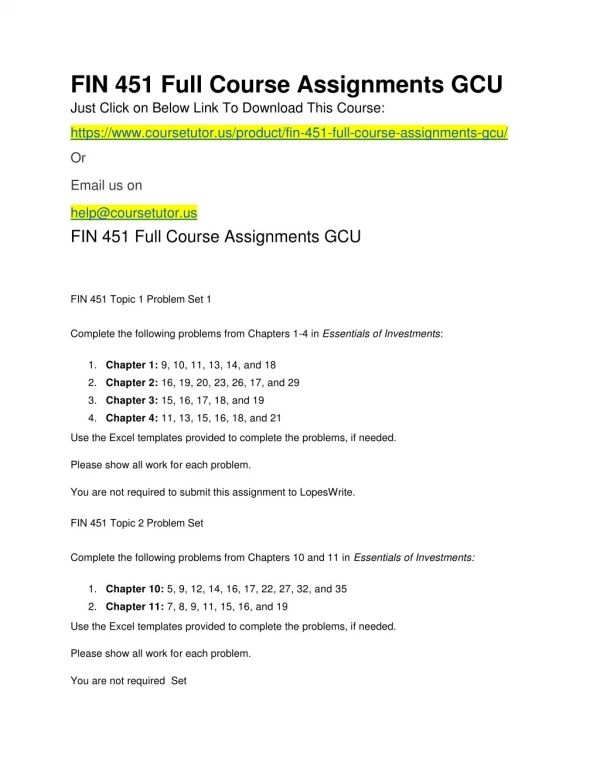 FIN 451 Full Course Assignments GCU