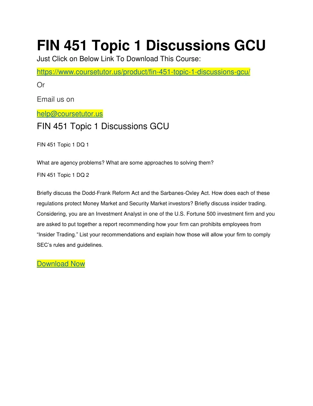 fin 451 topic 1 discussions gcu just click