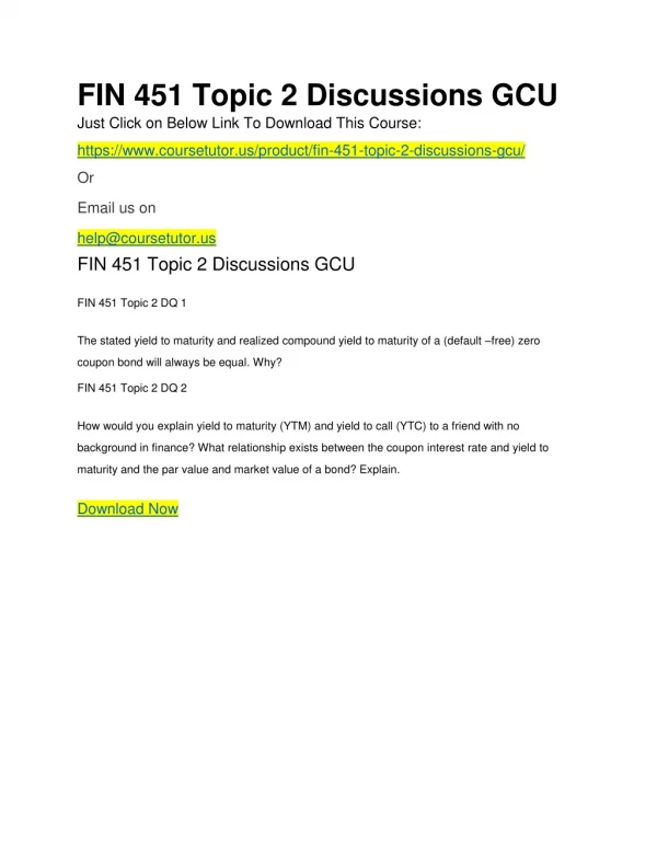 FIN 451 Topic 2 Discussions GCU