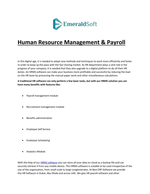 HR, HRMS, Payroll Software Dubai, Abu Dhabi, Sharjah, UAE