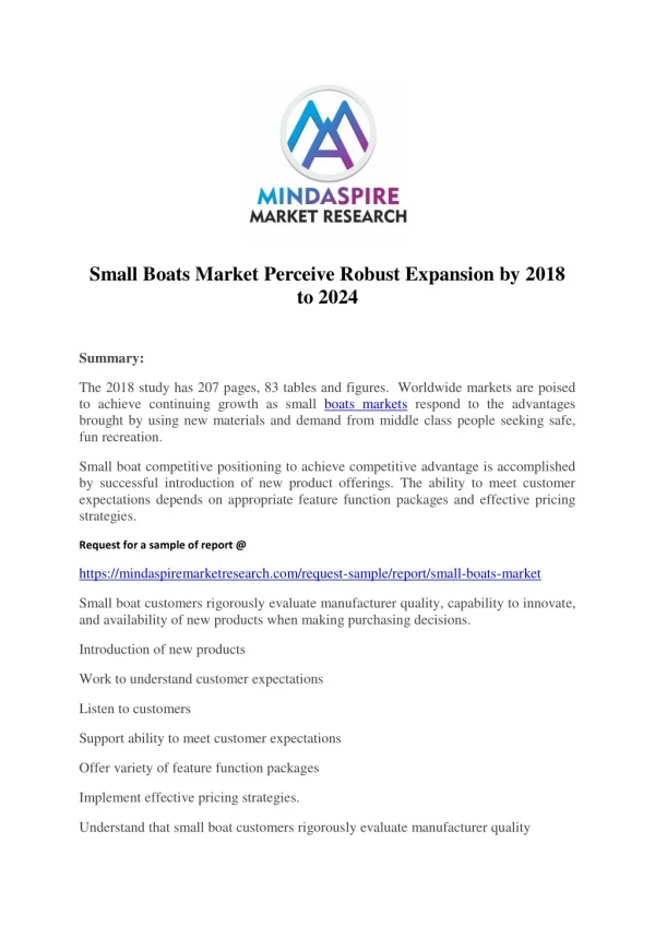 Small Boats Market Perceive Robust Expansion by 2018 to 2024