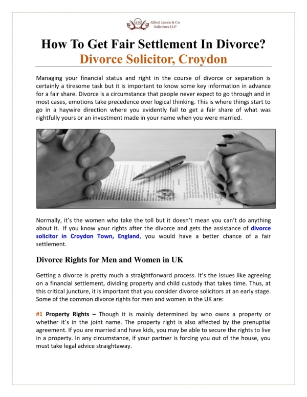 How To Get Fair Settlement In Divorce? Divorce Solicitor, Croydon