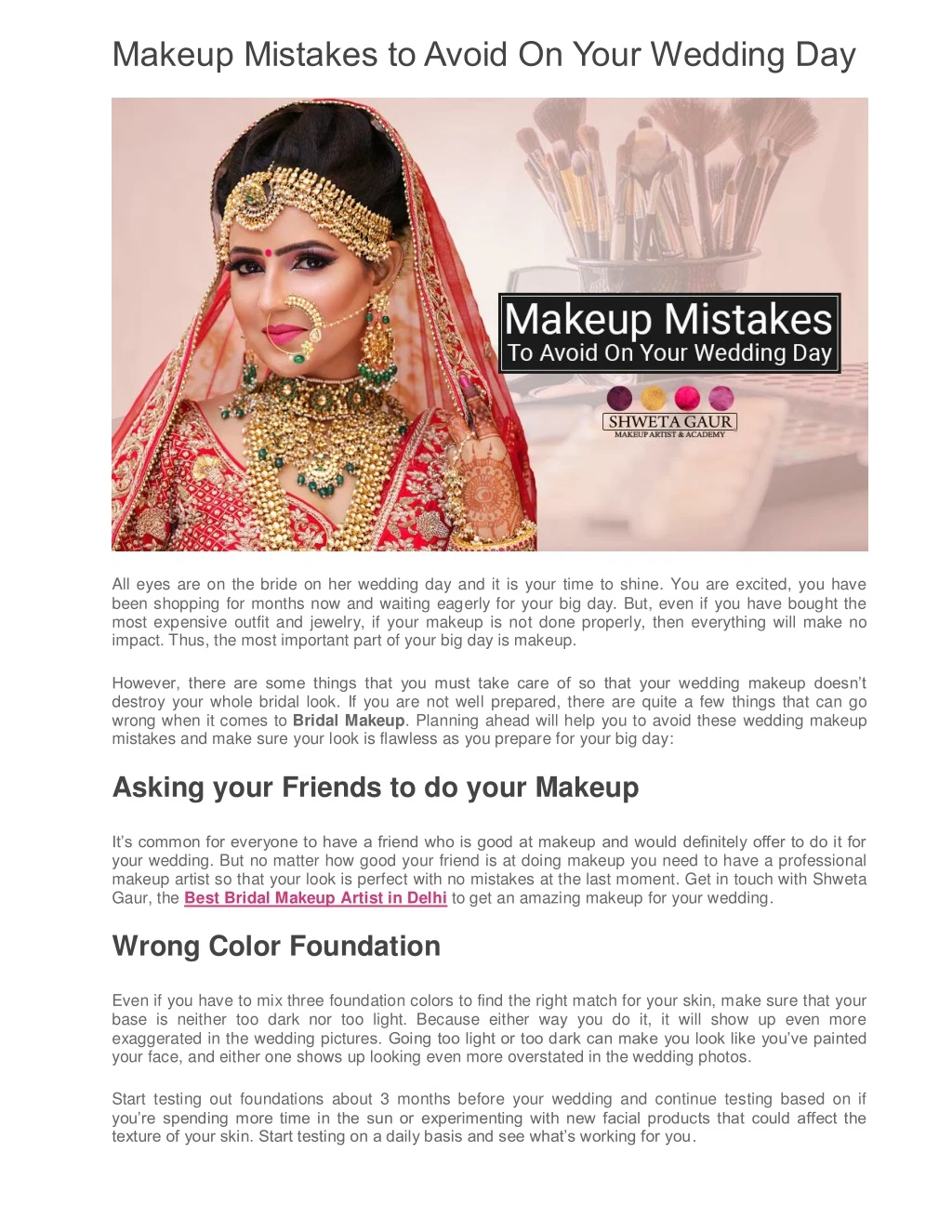 makeup mistakes to avoid on your wedding day