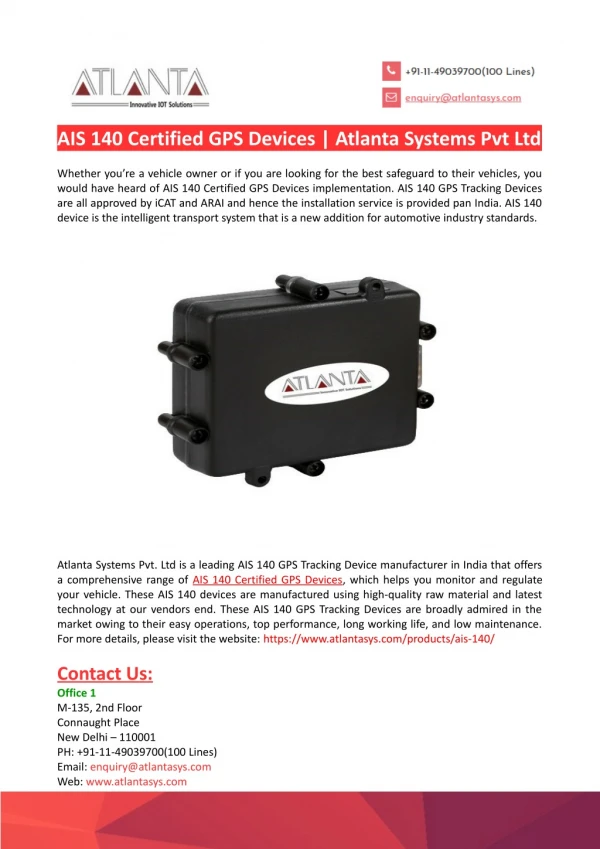 AIS 140 Certified GPS Devices-Atlanta Systems Pvt Ltd