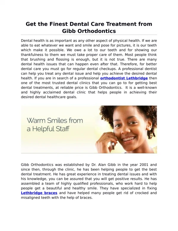 Get the Finest Dental Care Treatment from Gibb Orthodontics