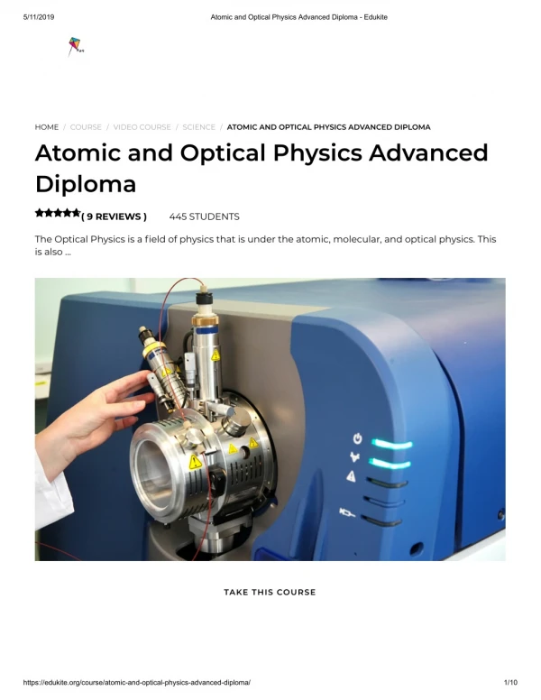 Atomic and Optical Physics Advanced Diploma - Edukite