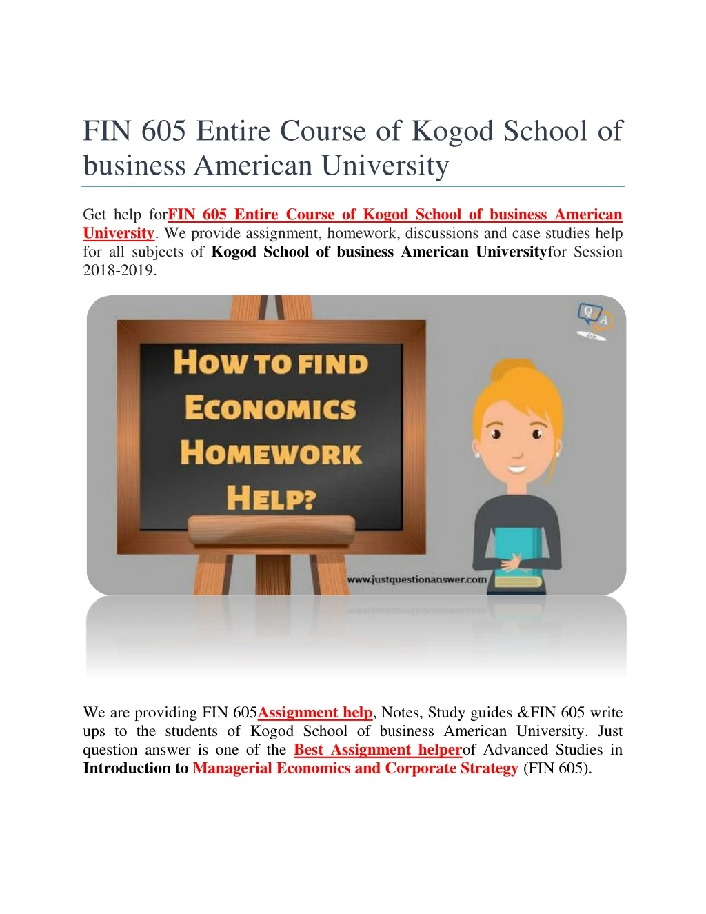 fin 605 entire course of kogod school of business