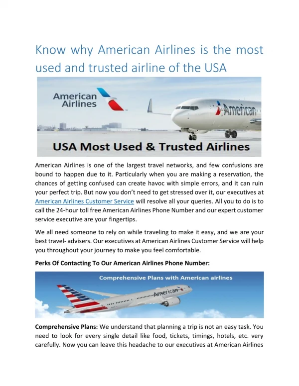 American Airlines the most used and trusted airline in USA