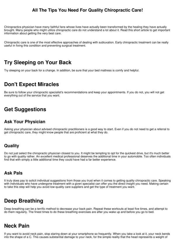 All The Tips You Need For Quality Chiropractic Care!