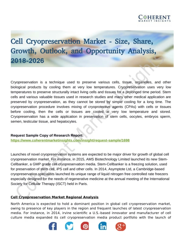 Cell Cryopreservation Market: Adoption of Innovative Offerings to Boost Returns on Investment