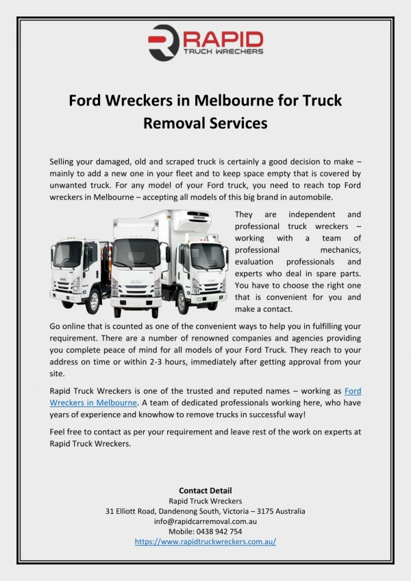 Ford Wreckers in Melbourne for Truck Removal Services