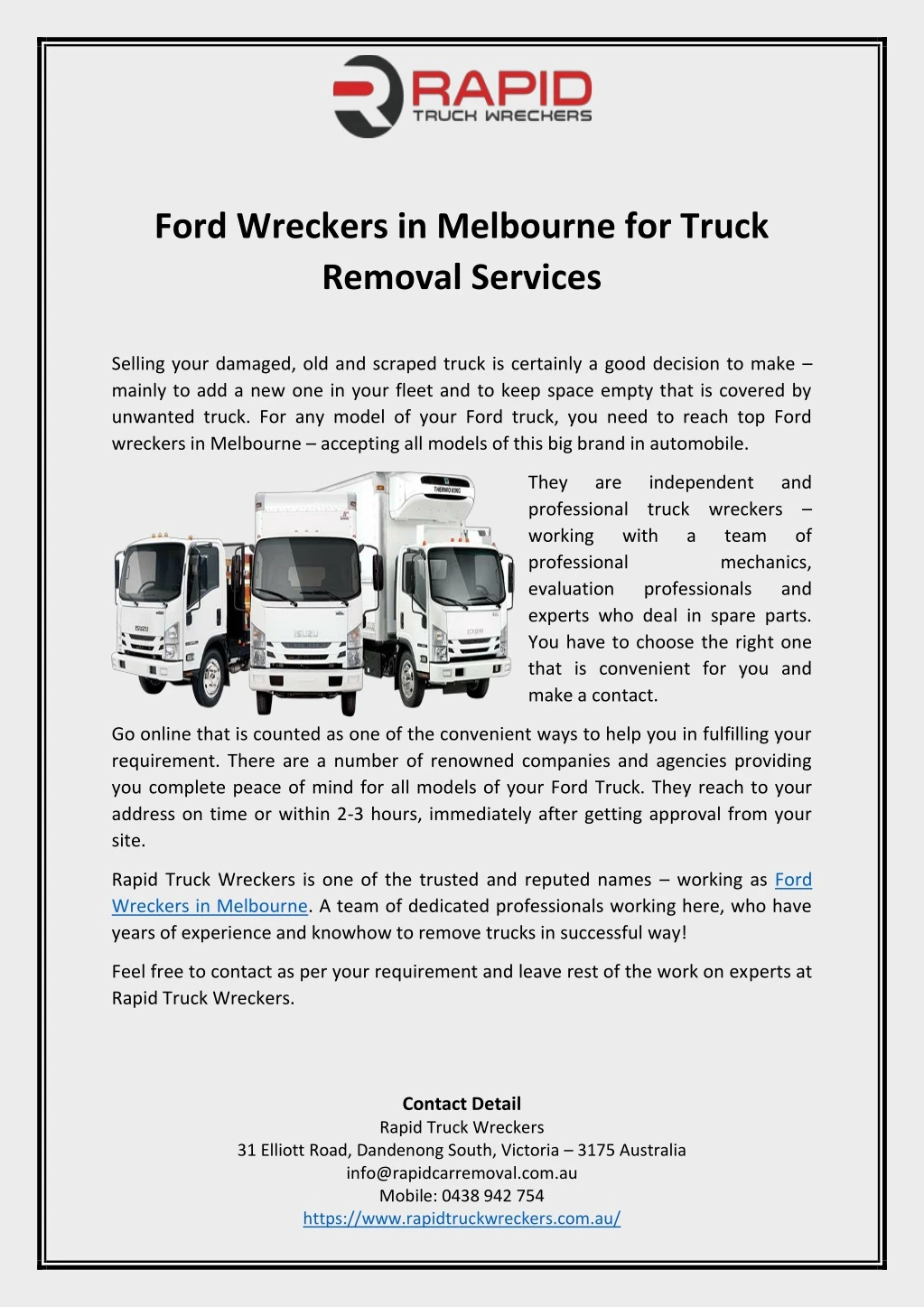 ford wreckers in melbourne for truck removal