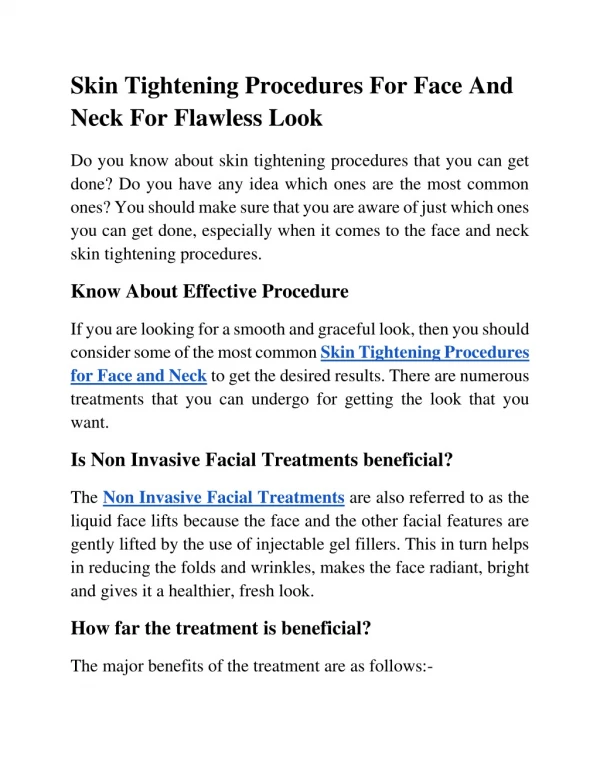 Skin Tightening Procedures For Face And Neck For Flawless Look