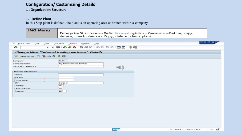 configuration customizing details 1 organization