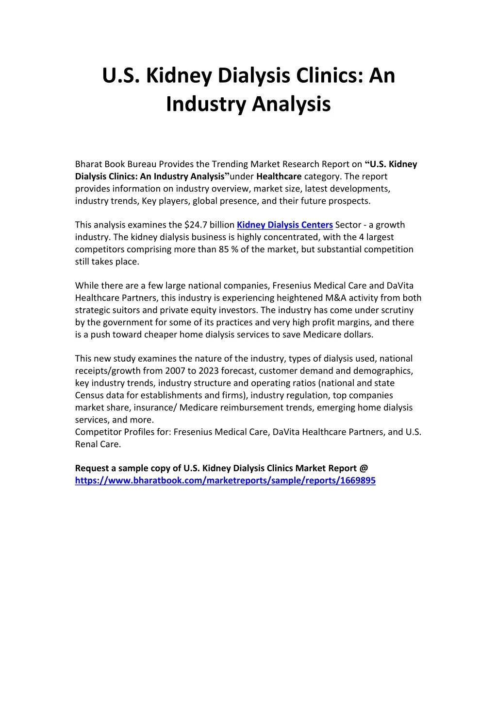 u s kidney dialysis clinics an industry analysis