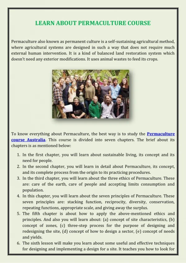 LEARN ABOUT PERMACULTURE COURSE