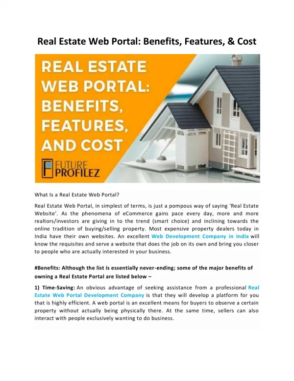 Real Estate Web Portal: Benefits, Features, & Cost