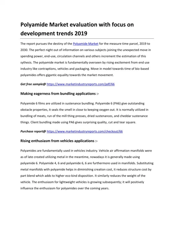 Polyamide Market evaluation with focus on development trends 2019