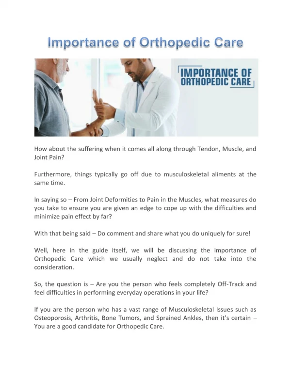 Importance of Orthopedic Care