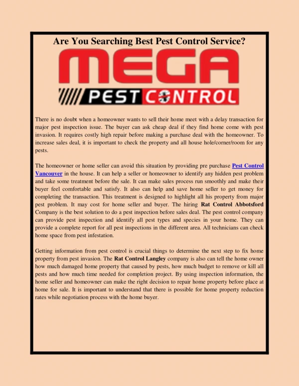 Are You Searching Best Pest Control Service?