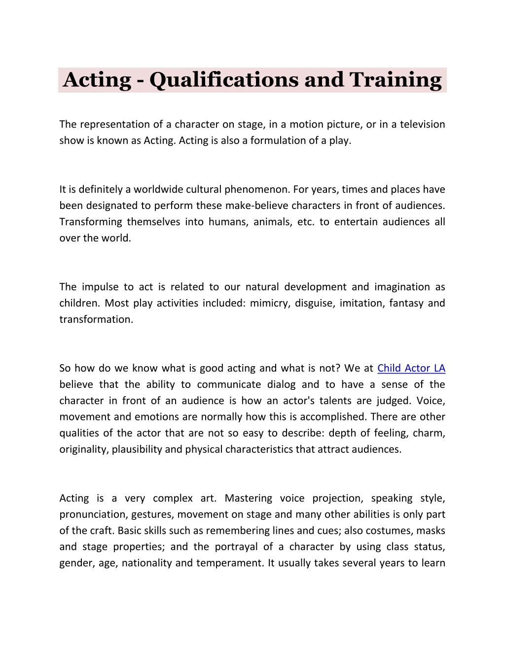 acting qualifications and training