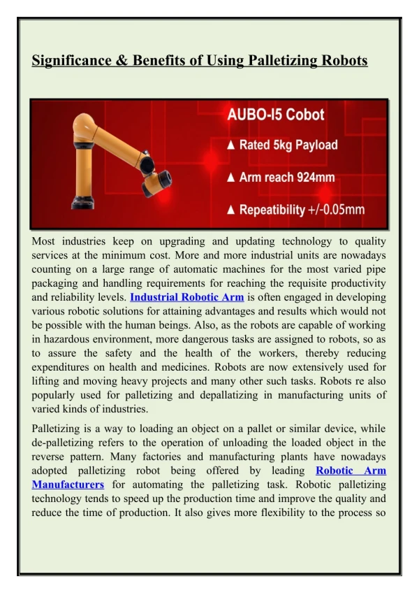 Industrial Robotic Arm Manufacturers, Suppliers and Dealers