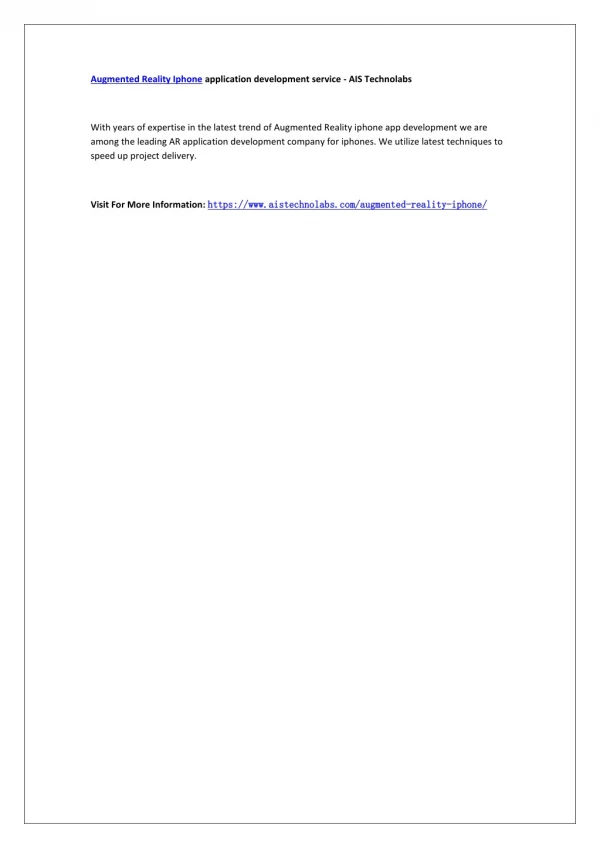 Augmented Reality Iphone application development service - AIS Technolabs