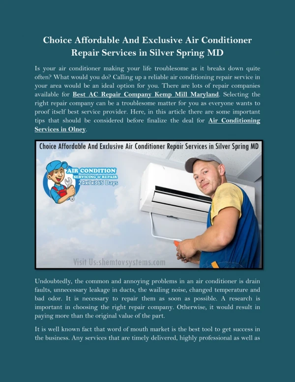 Choice Affordable And Exclusive Air Conditioner Repair Services in Silver Spring MD