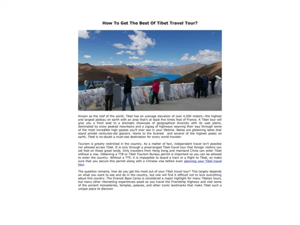 How To Get The Best Of Tibet Travel Tour?