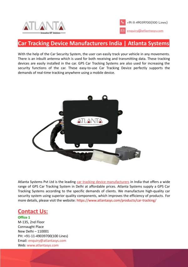 Car Tracking Device Manufacturers India-Atlanta Systems