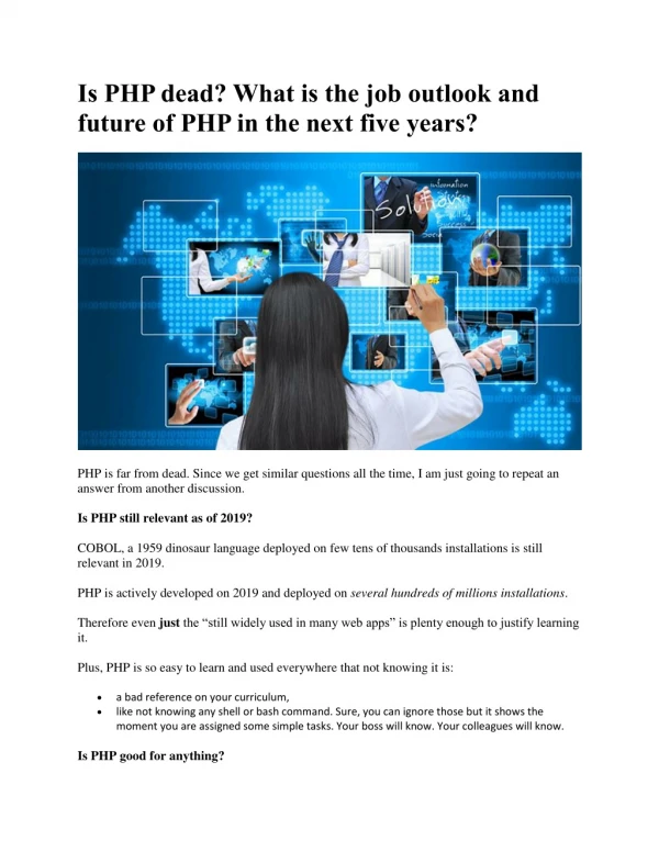 Is PHP dead? What is the job outlook and future of PHP in the next five years?