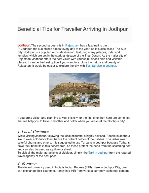 Beneficial Tips for Traveller Arriving in Jodhpur