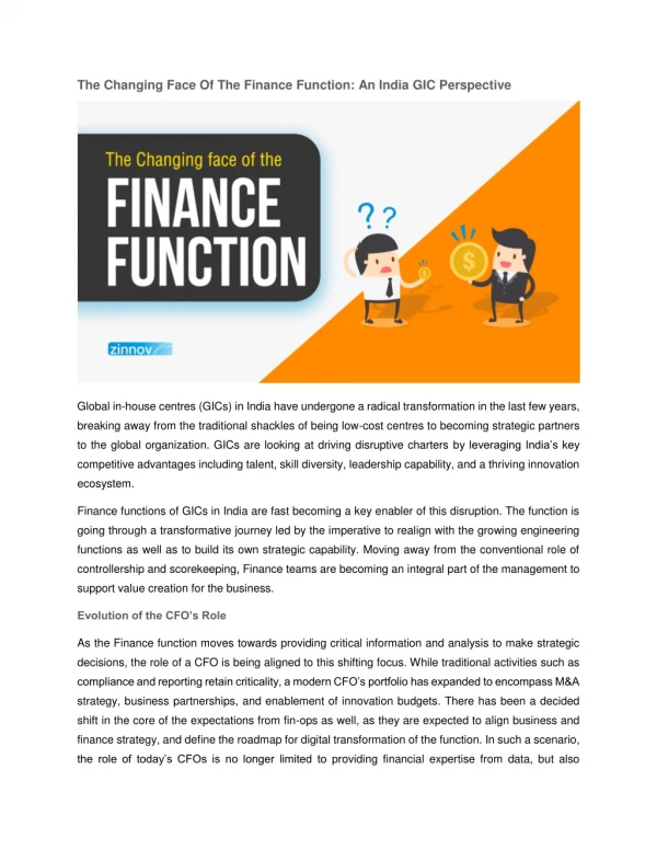 The Changing Face Of The Finance Function: An India GIC Perspective